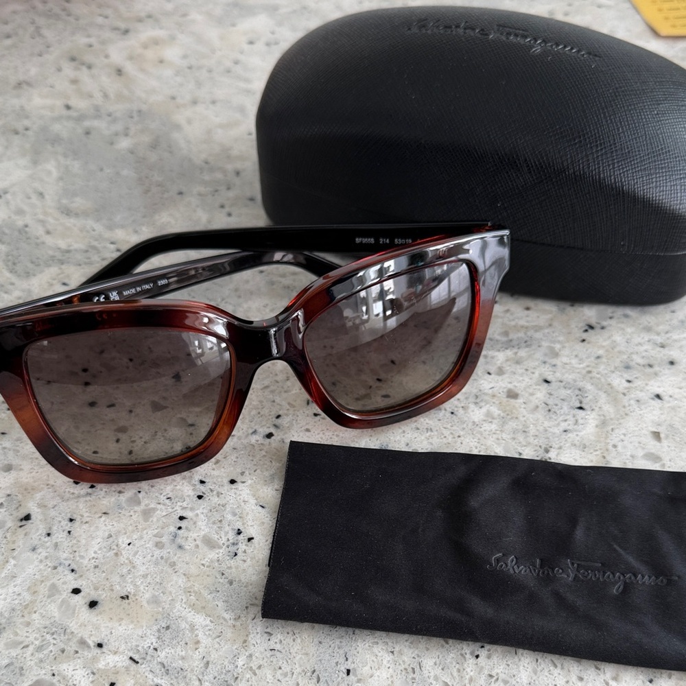 Salvatore Ferragamo Tortoise Shell Sunglasses with Black Case